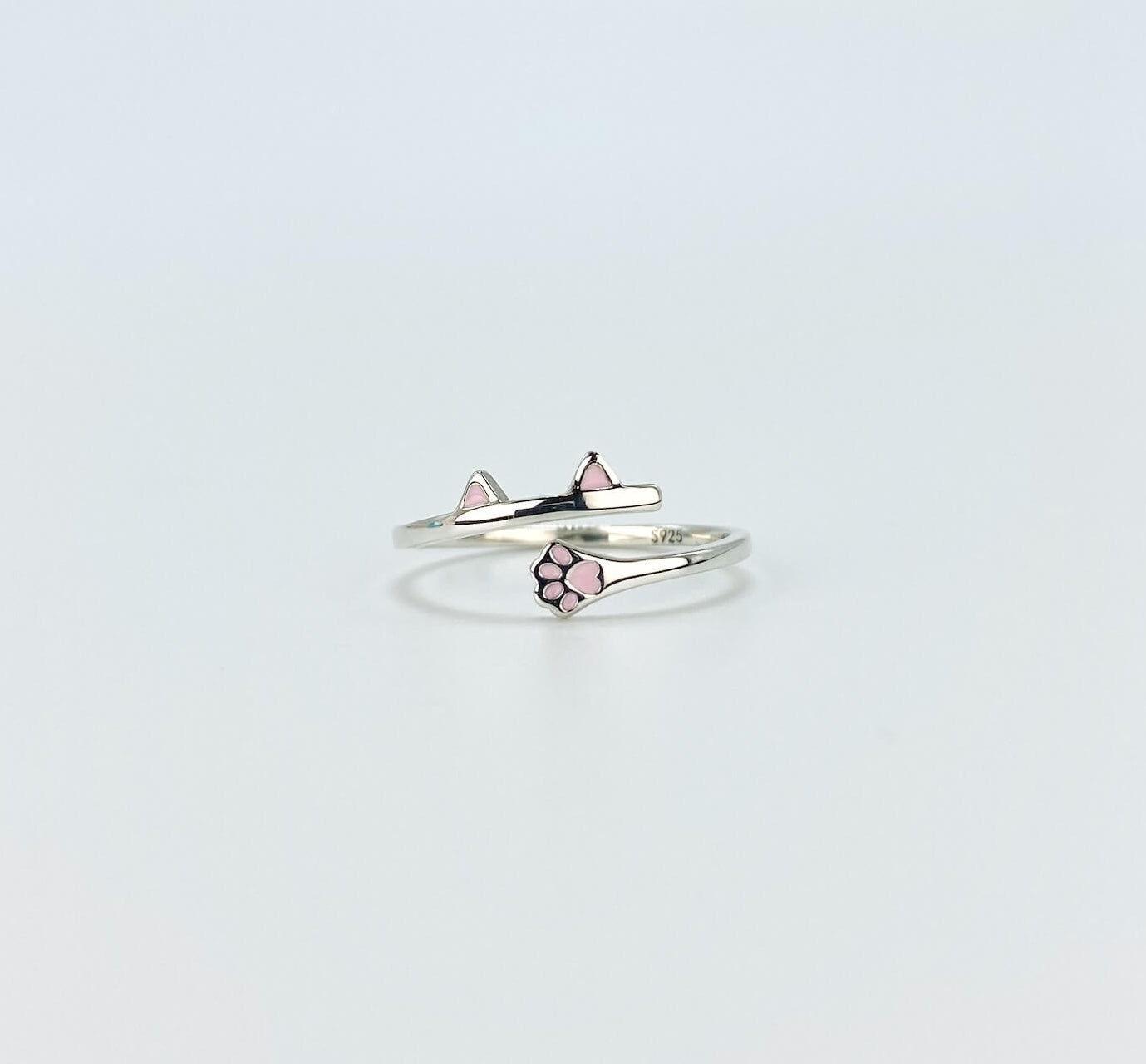 Sterling silver cat ear and paw wrap around ring.