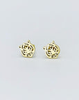 Metallic tiger stud earrings in a yellow gold hue made from stainless steel.