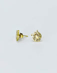 Metallic tiger stud earrings in a yellow gold hue made from stainless steel.