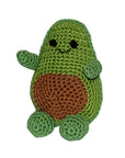 Knit Knacks "Avocado" organic cotton handmade dog toy. Anthropomorphic avocado that is smiling and waving its arm.