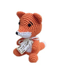 Knit Knacks "Kit the Fox" handmade organic cotton dog toy. Orange fox with white trim.