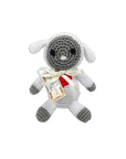 Knit Knacks "Fleece the Lamb" handmade organic cotton dog toy.  White lamb with gray trim.