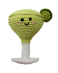 Knit Knacks "Margarita" organic cotton knit dog toy. Green margarita with a smiling face and a lime tucked in her ear.