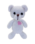 Knit Knacks "Teddy the White Bear" handmade organic cotton dog toy. White bear with a sweet face and a pink heart on its chest.