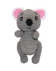 Knit Knacks "Cutie the Koala" organic cotton handmade dog toy. Anthropomorphic gray koala with a happy expression and pink ears.