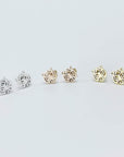Metallic tiger stud earrings made from stainless steel. Colors shown: silver, rose gold and yellow gold.