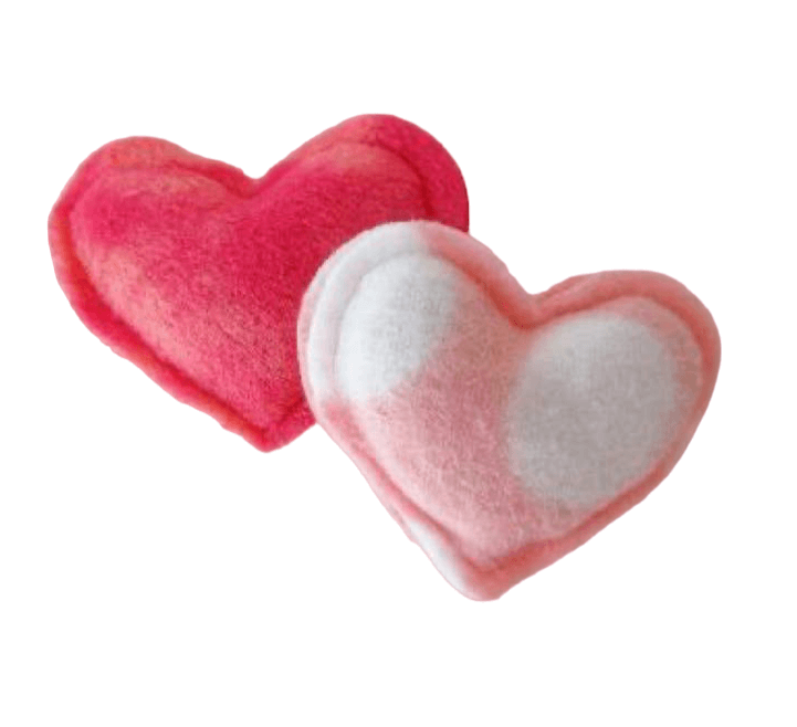 Fleece heart cat toys filled with organic catnip.
