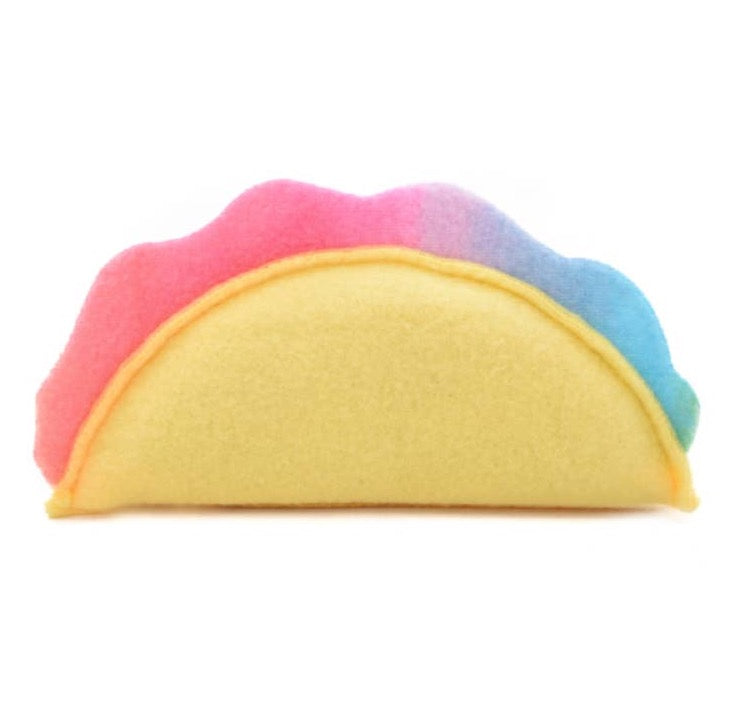 Fleece taco cat toy filled with organic catnip.