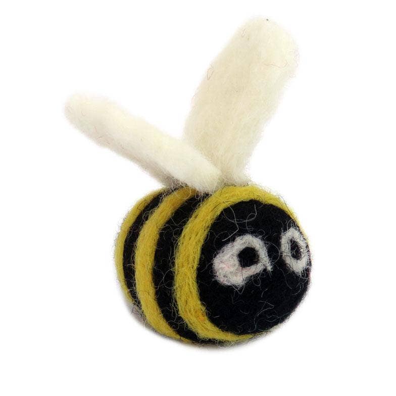 Organic wool bee cat toy.