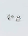 Metallic tiger stud earrings in a silver hue made from stainless steel.