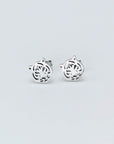 Metallic tiger stud earrings in a silver hue made from stainless steel.