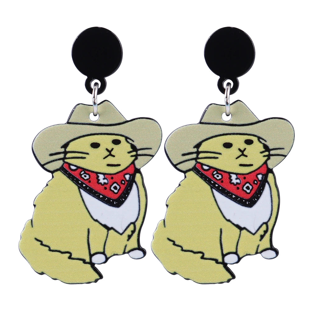 &quot;Howdy Pawtner&quot; Cowboy Cat Earrings