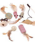 Wooden sisal and feather toy box set assortment.