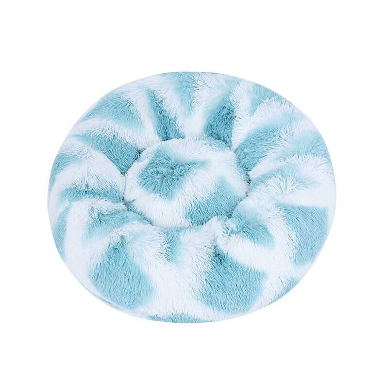 Blue and white marble plush cat/dog bed.