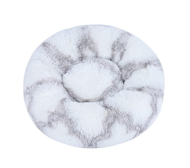 Gray and white marble plush cat/dog bed.