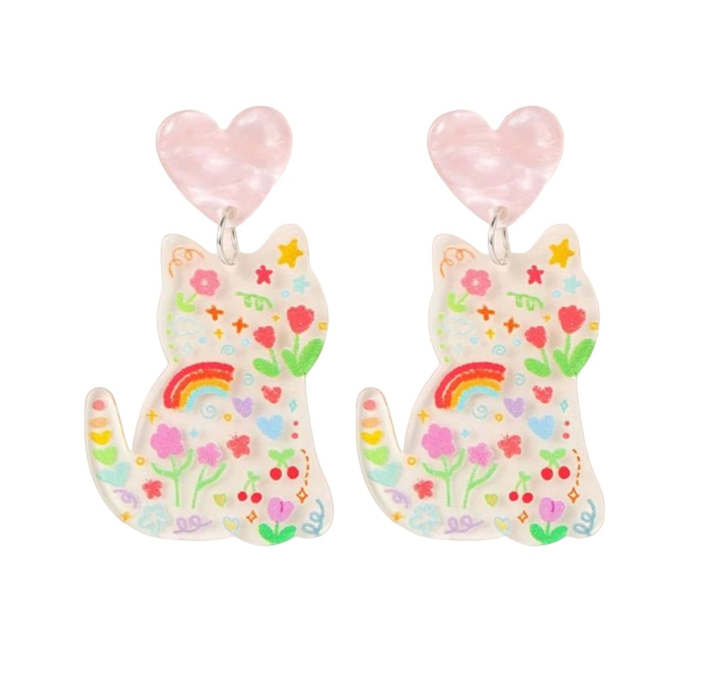 Dreamy Rainbow Cat Earrings