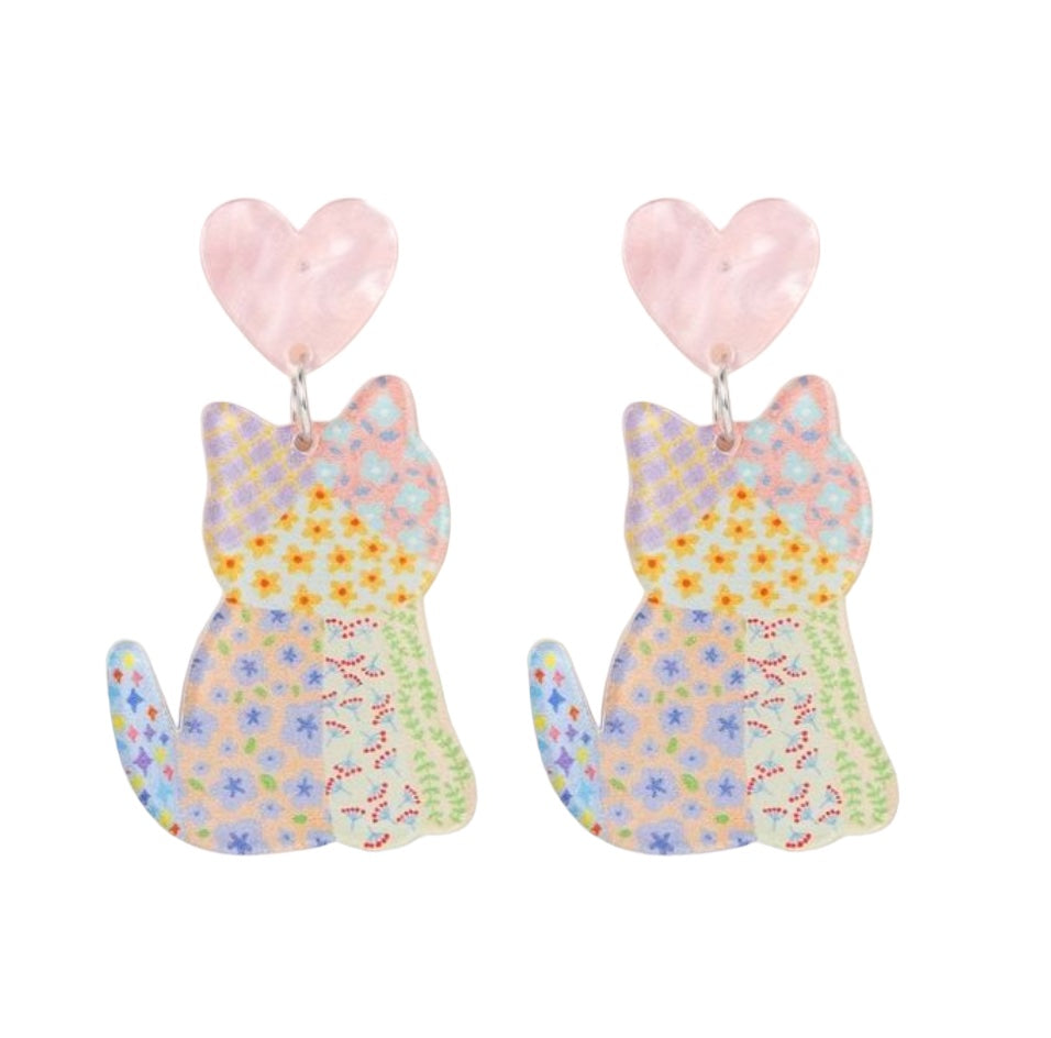 Dreamy Patchwork Cat Earrings