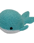 Knit Knacks "Willy the Whale" handmade organic cotton dog toy. Blue whale with white underbelly.
