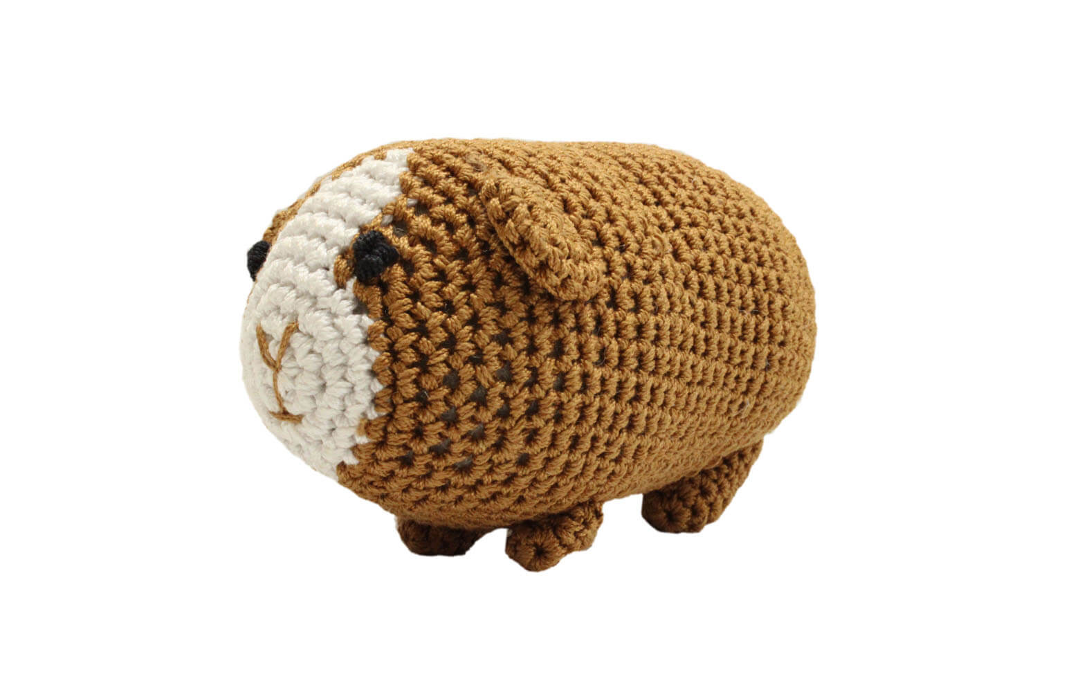 Knit Knacks "Goober the Guinea Pig" handmade organic cotton dog toy. Light brown guinea pig with a tan face.