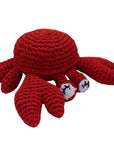 Knit Knacks "Clawdious the Crab" handmade organic cotton dog toy. Red crab toy with big claws and white eyes.