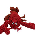 Knit Knacks "Lurch the Lobster" handmade organic cotton dog toy. Red lobster with big claws and a mustache.