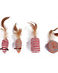 Sisal and feather rattle toy assortment.