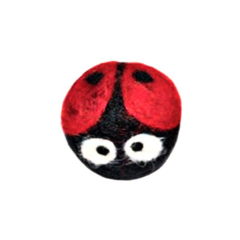 Organic wool ladybug cat toy.