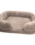 Plush beige daydreamer deep sleeper cat/dog bed with padded foam interior.