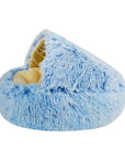 Blue plush nesting cave bed for cats and small dogs (short plush version).