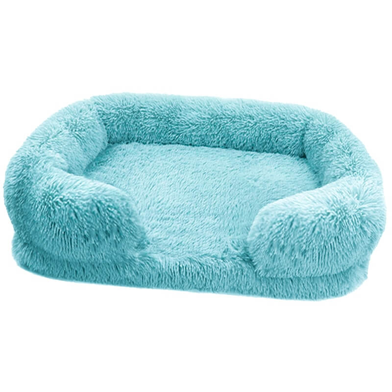 Plush blue daydreamer deep sleeper cat/dog bed with padded foam interior.