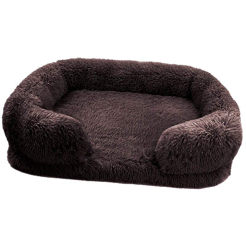 Plush brown daydreamer deep sleeper cat/dog bed with padded foam interior.