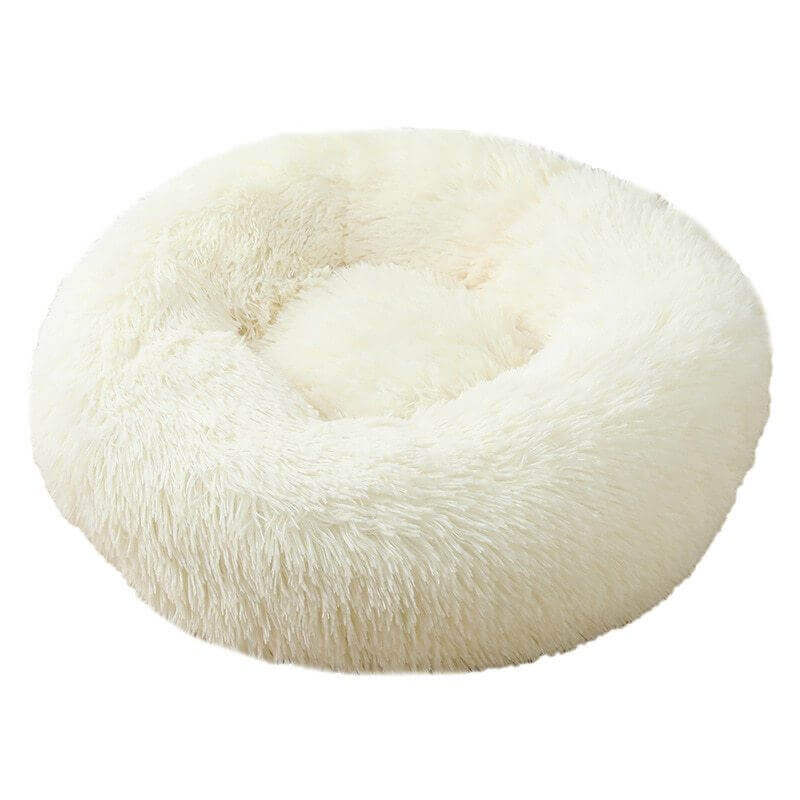 Cream donut plush cat/dog bed.