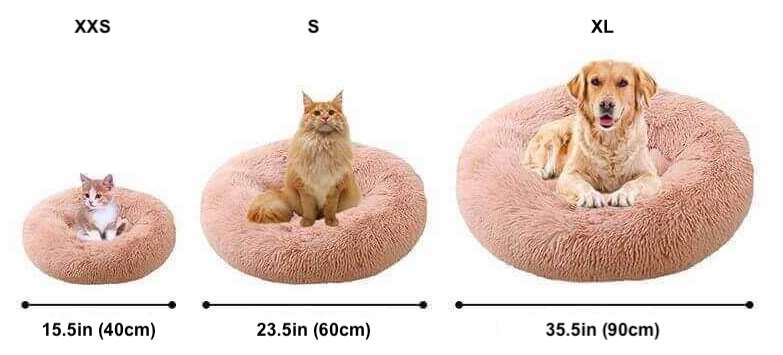Plush donut cat/dog bed measurements (size chart).