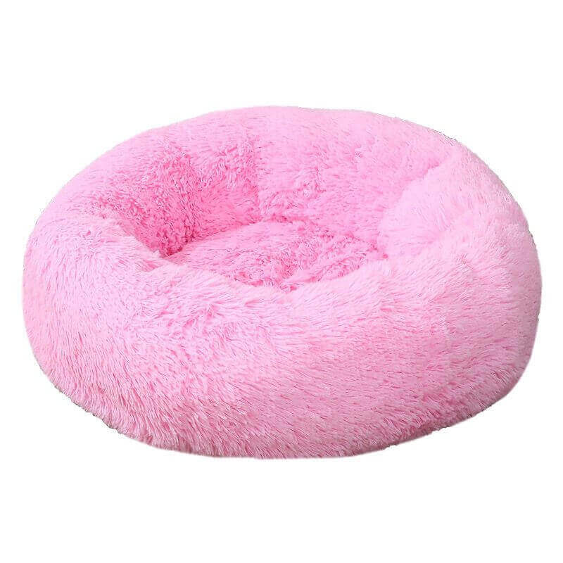 Pink donut plush cat/dog bed.