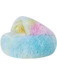 Rainbow plush nesting cave bed for cats and small dogs (long plush version).