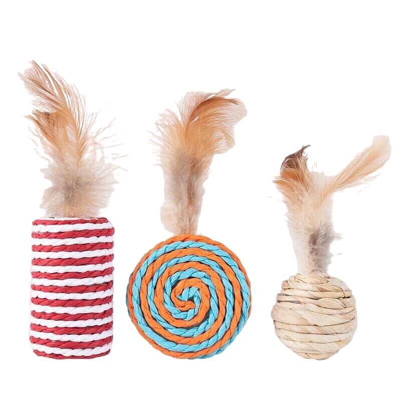 Wooden Sisal &amp; Feather Cat Toy Box Set