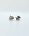 Sterling silver paw earring studs with cubic zirconia gemstones.