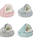 Variety of plush nesting cave beds for cats and small dogs (long plush versions).